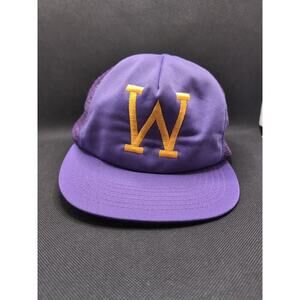 VTG 80s Washing Huskies Trucker Hat Purple Embroidery Snap Back